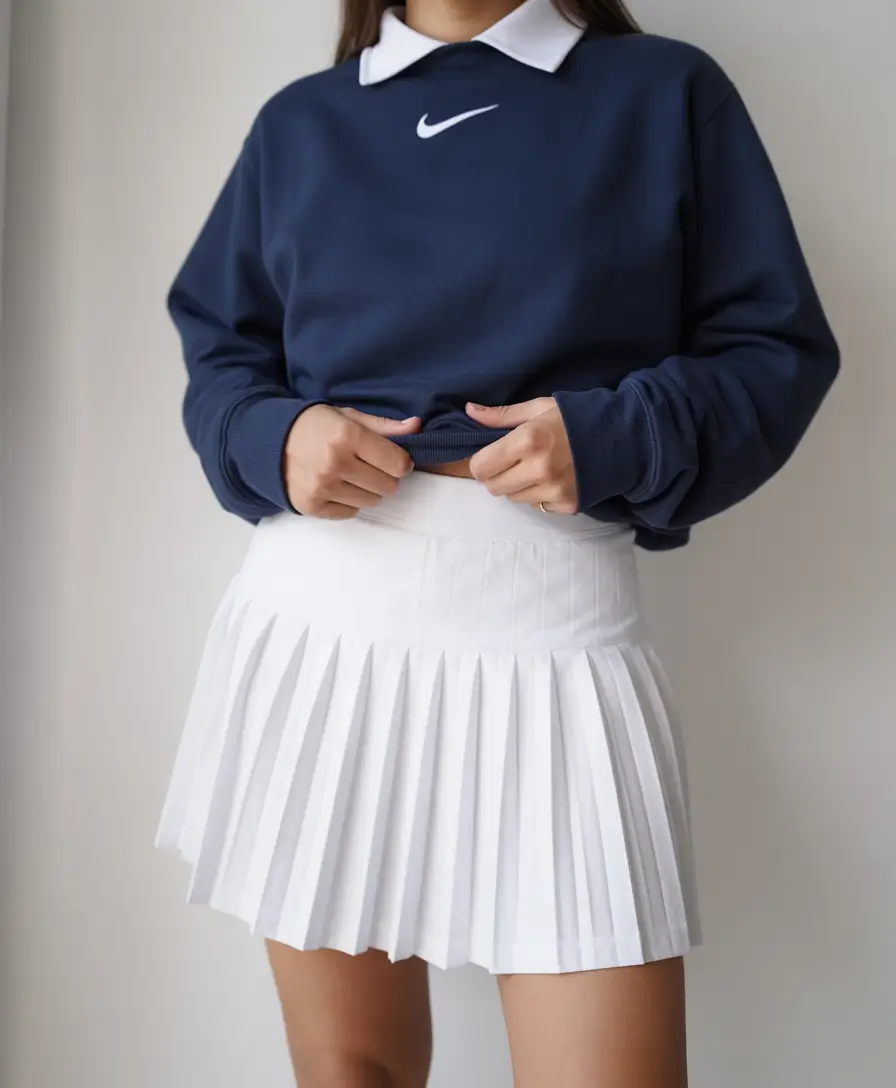 tennis skirt spring outfits Navy and White with a Sporty Preppy Finish