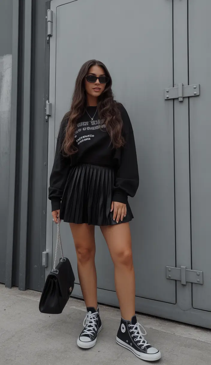 tennis skirt spring outfits All-Black Tennis Style with Street Confidence