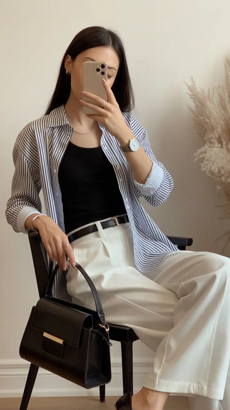 Every Day Spring Outfits Striped Layers for Smart Casual Balance