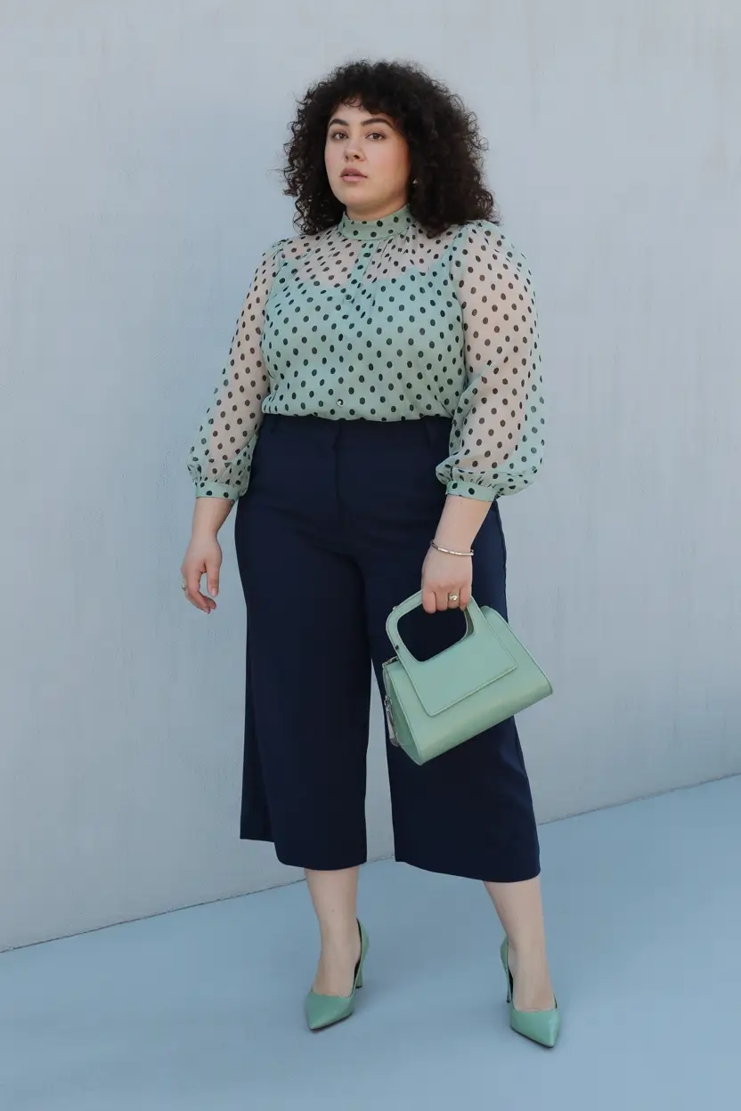midsize spring outfits Polished Dots and Tailored Confidence