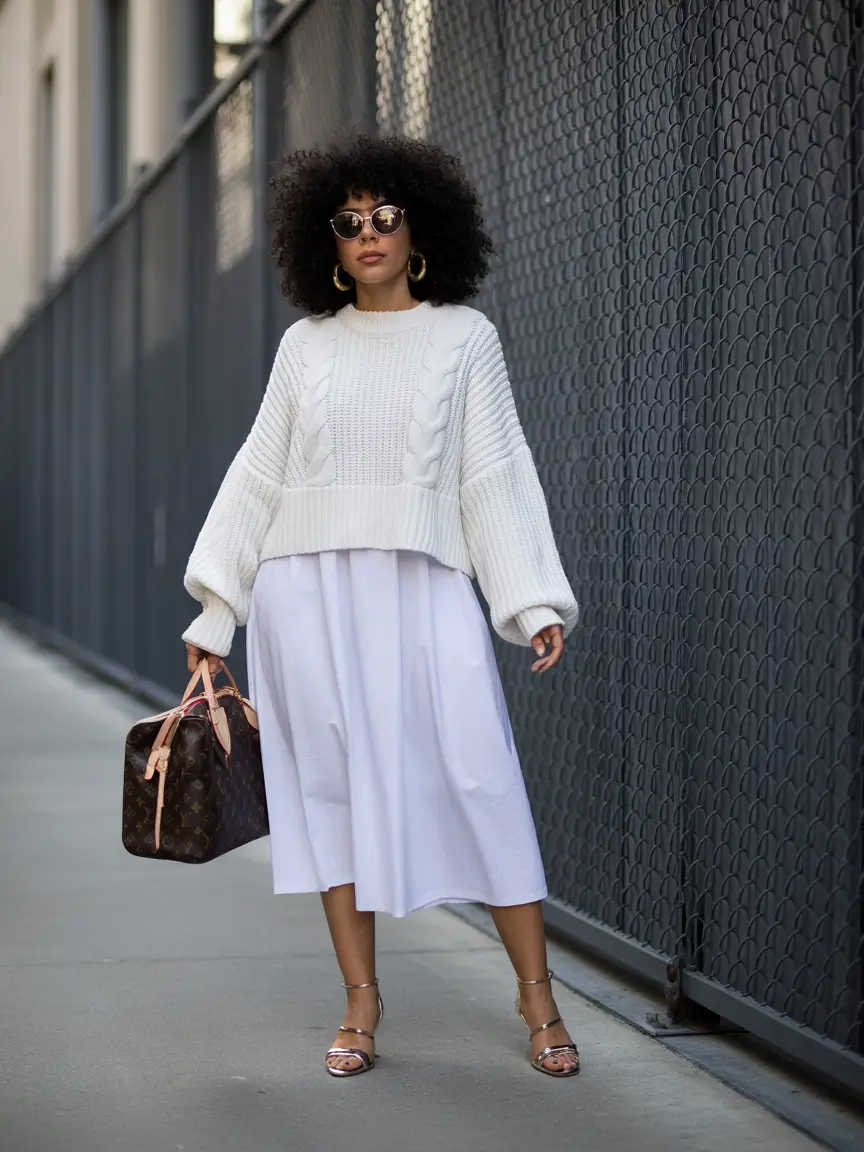 midsize spring outfits Textured Knits and Clean Whites