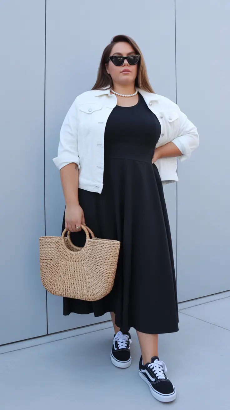 midsize spring outfits Classic Black Dresses with Sporty Twists