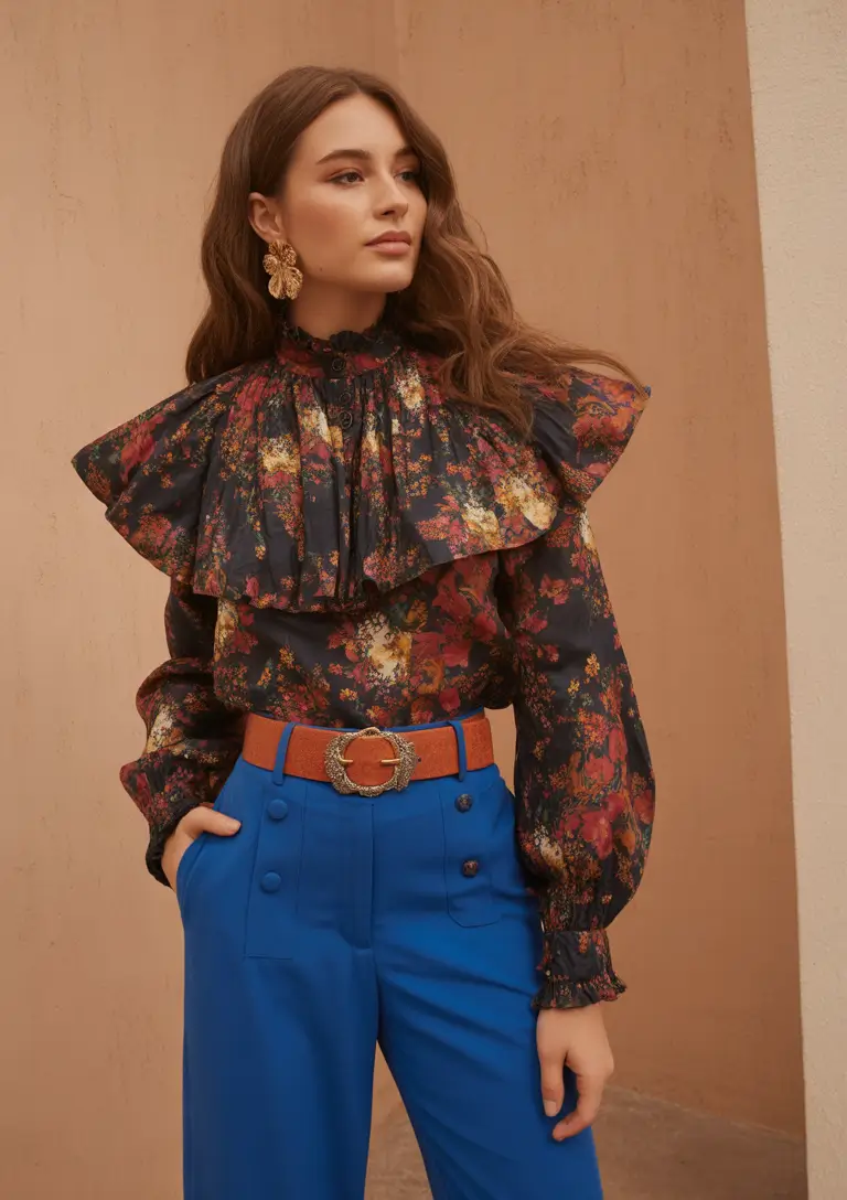 chic modest spring outfits 2026 Statement Florals with Tailored Color Contrast
