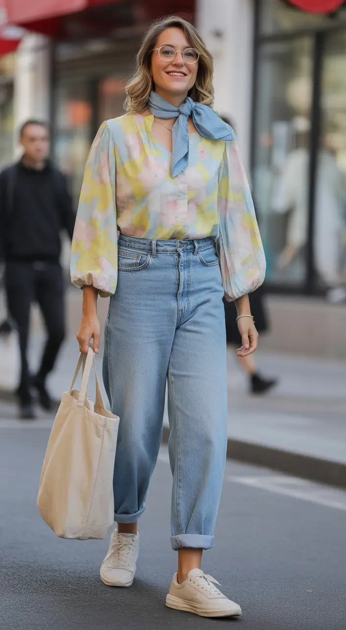 chic modest spring outfits 2026 Soft Pastels with Easy Denim for City Spring Days