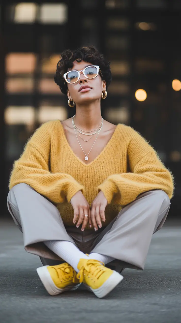 spring fashion outfits Golden Knitwear for Laid-Back Spring Confidence