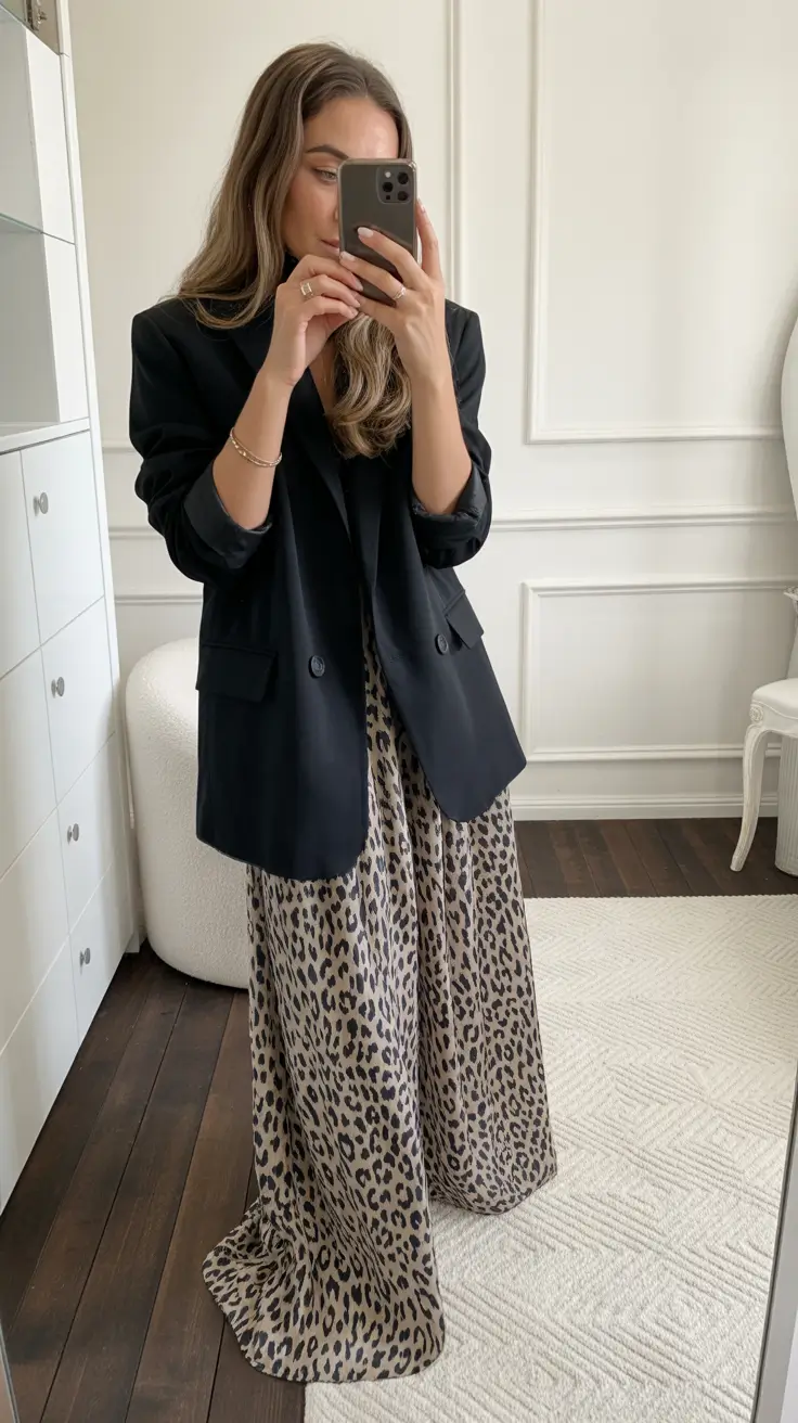 spring fashion outfits Leopard Skirt Meets Workwear Cool
