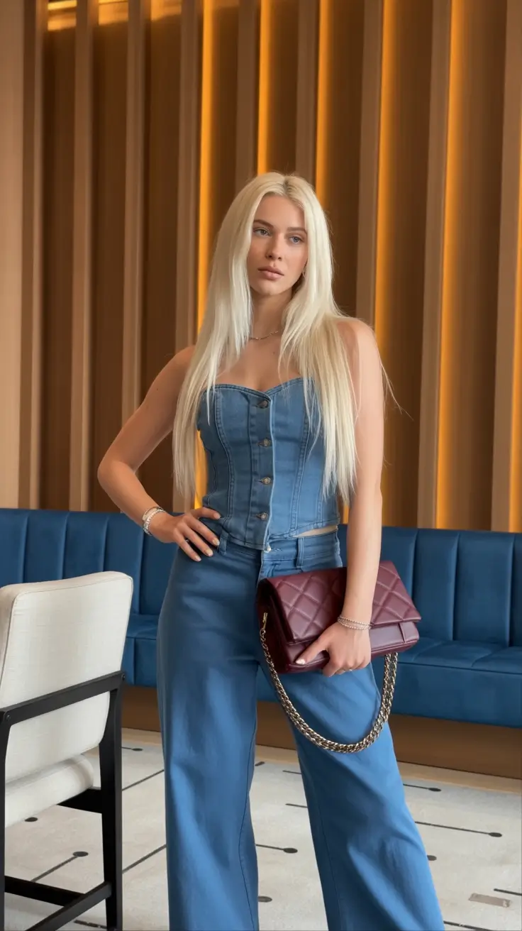 spring fashion outfits Denim Corset Sets for Modern Spring Nights