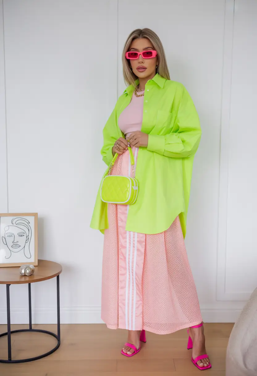 spring fashion outfits Neon Green Artsy Layers with Playful Spring Color
