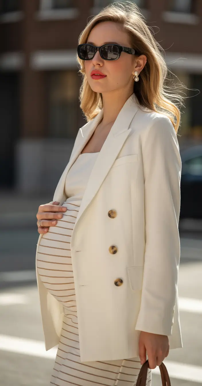 spring outfit for pregnant women Soft Tailoring With a Parisian Calm