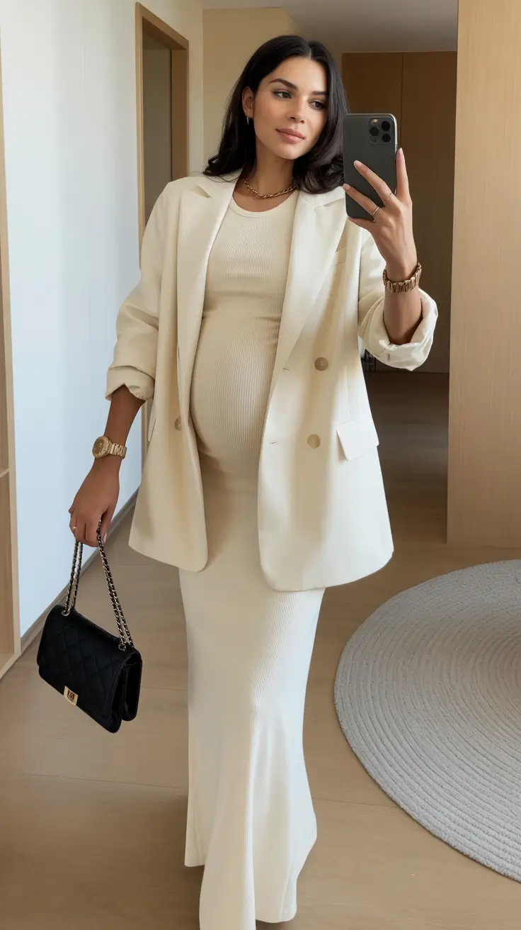 spring outfit for pregnant women Monochrome Cream for Quiet Luxury Days