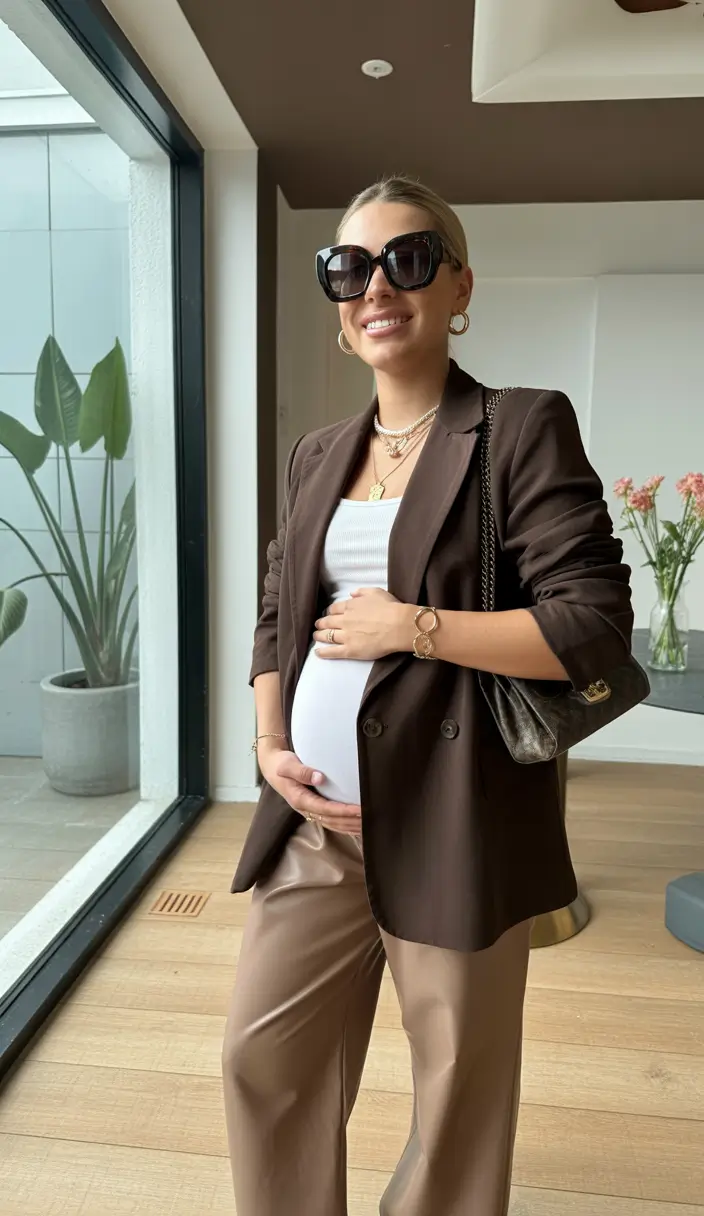 spring outfit for pregnant women Chocolate Blazers and Modern Neutral Power Dressing