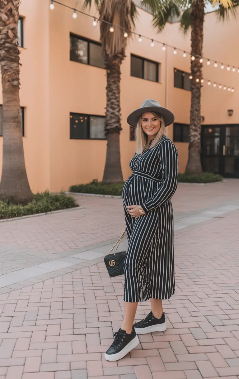 spring outfit for pregnant women Stripes That Mean Business and Play