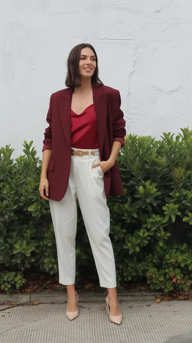 spring outfits 2026 trends Burgundy Chic Tailoring