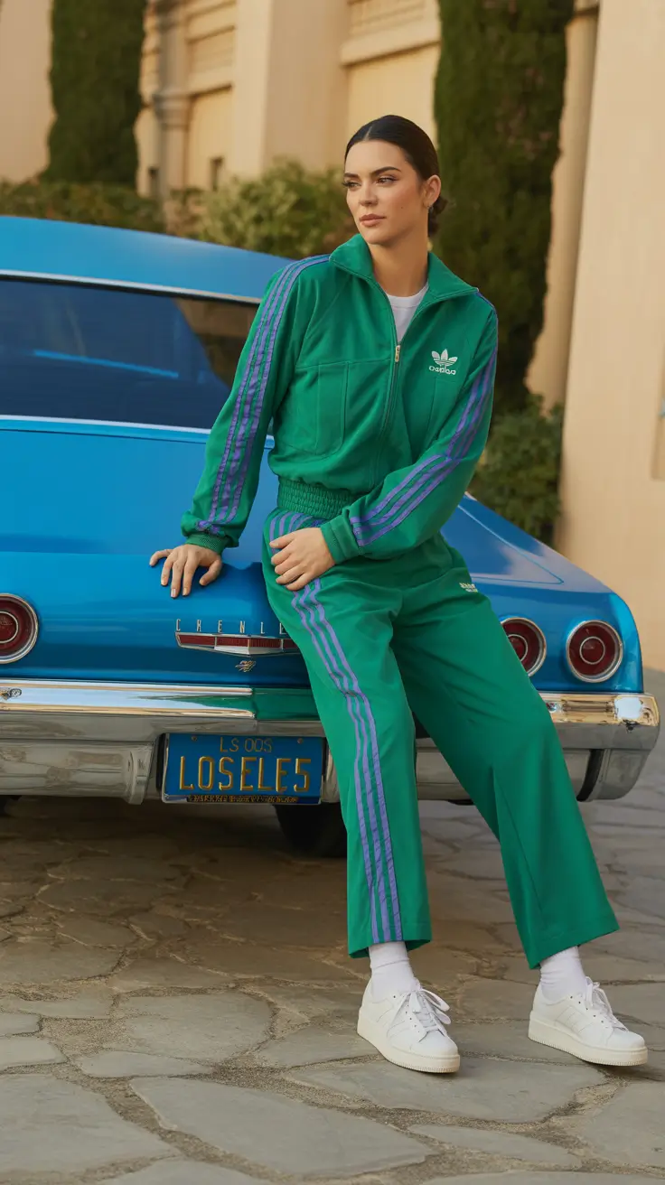 spring sport outfits for women Emerald Green Tracksuit With Vintage Cool Energy