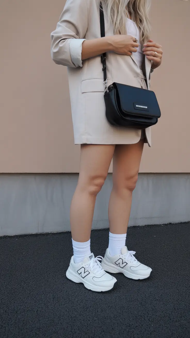 sneakers spring outfit Beige Blazer Meets Chunky Sneaker Cool