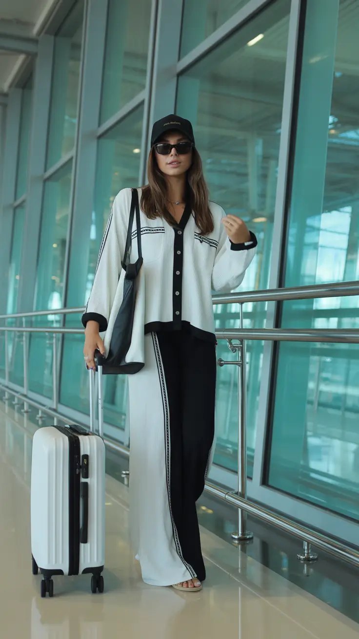 airport spring outfits Graphic Contrast for Effortless Airport Cool