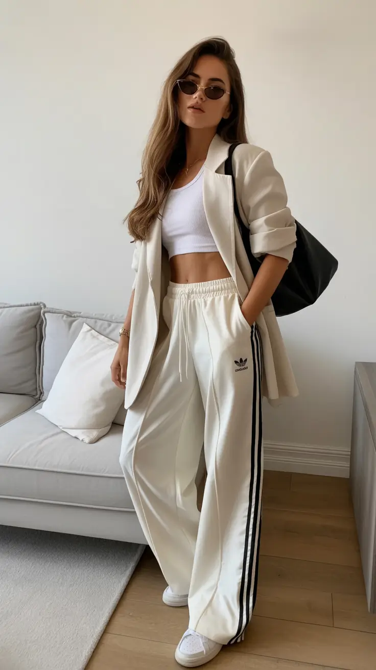 Spring blazer outfits Sporty Minimalism With a Cream Blazer Twist