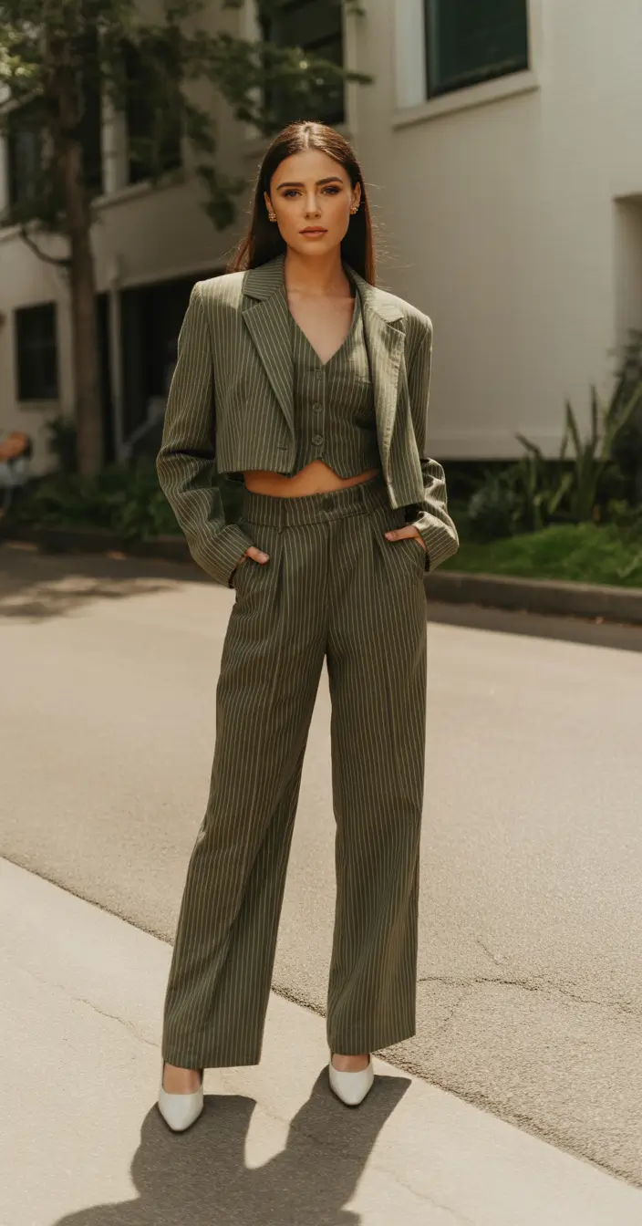 Spring blazer outfits Pinstripe Power With a Cropped Blazer Refresh