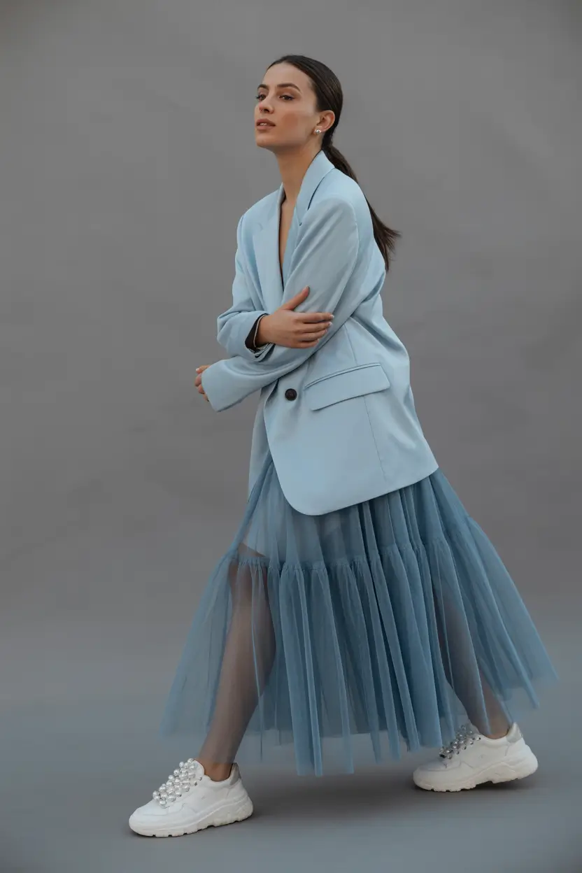 Spring blazer outfits Powder Blue Romance With a Sneaker-Smart Edge