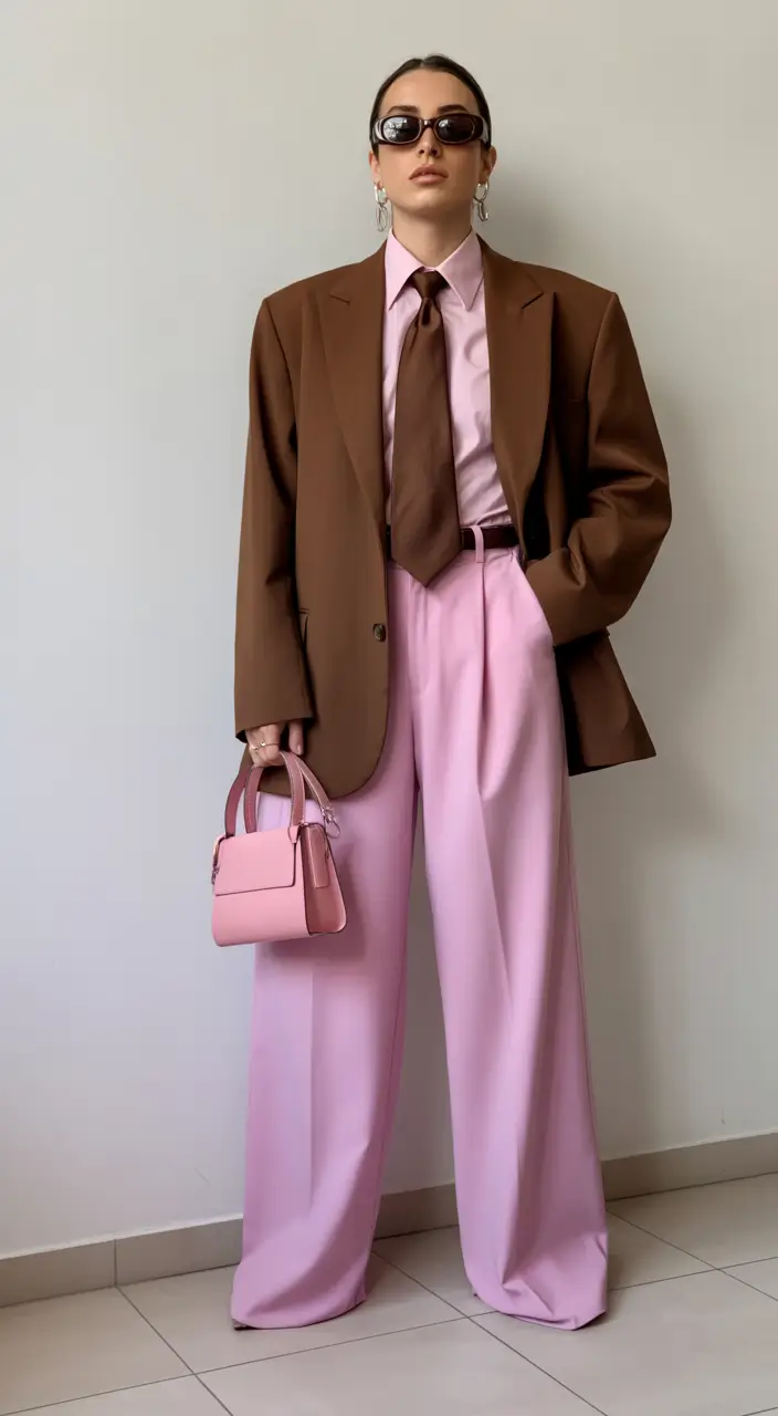 Spring blazer outfits Chocolate Blazer Meets Pink Power Dressing