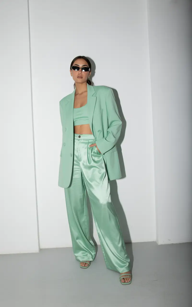 Spring blazer outfits Mint Satin Suiting for a Spring Statement Moment