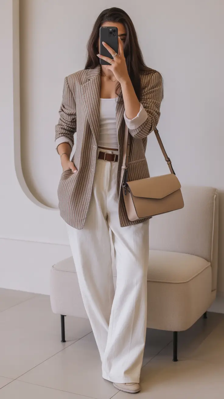 Spring Capsule Wardrobe Neutral Pinstripes and the Art of Modern Ease