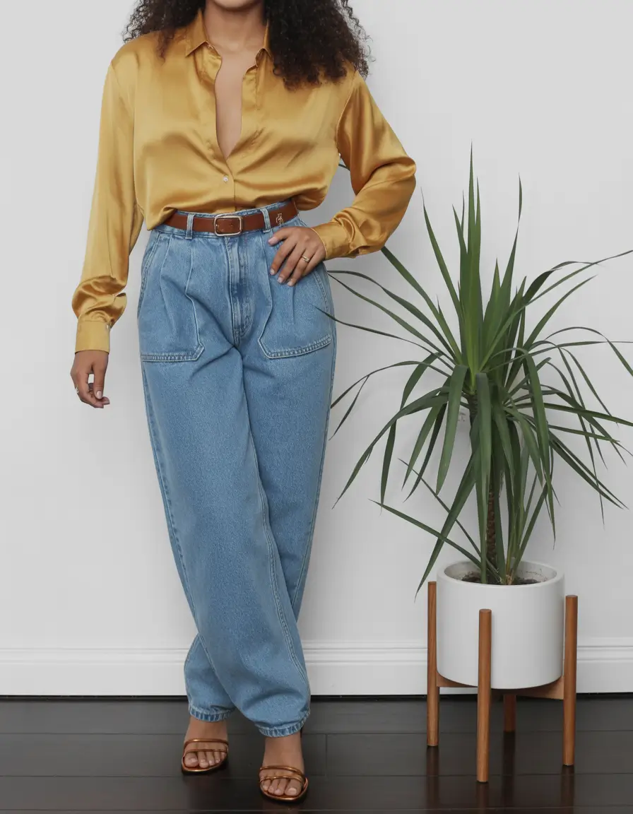 Spring Capsule Wardrobe Golden Satin and Denim for Bright Capsule Glamour