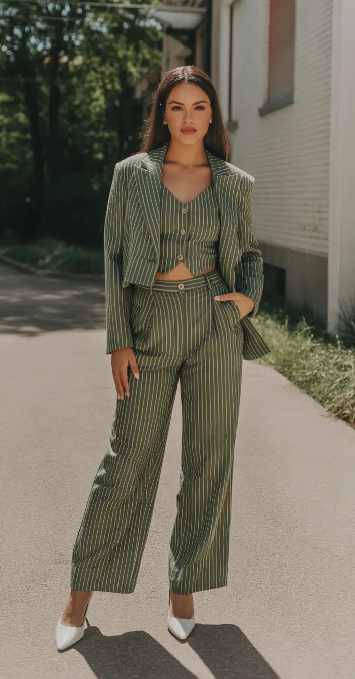 Spring Capsule Wardrobe Green Pinstripes and a Bold Twist on Spring Suiting