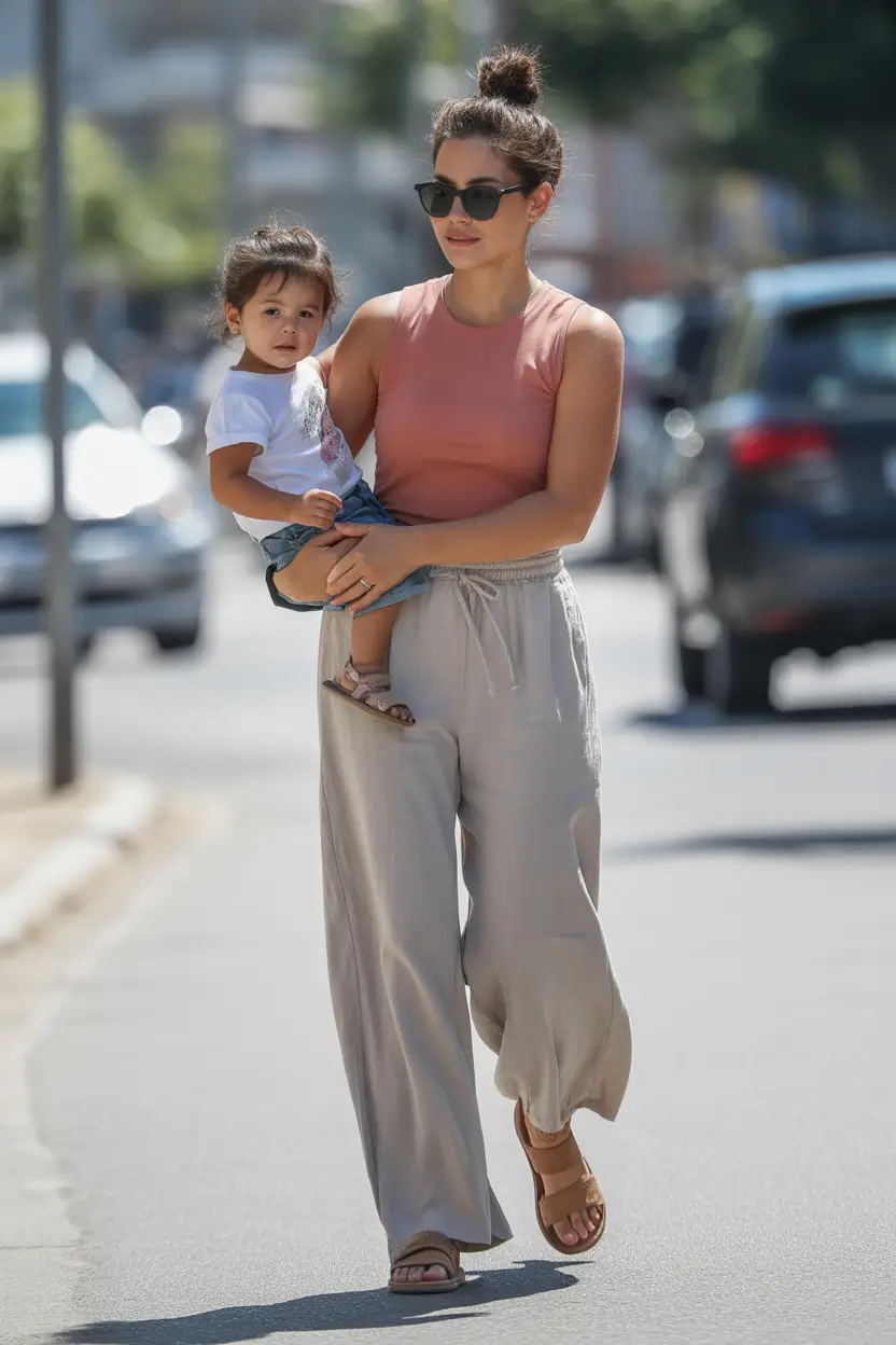 21 elegant spring mom outfits 2026 Sporty Neutrals for Warm Spring Days on the Go