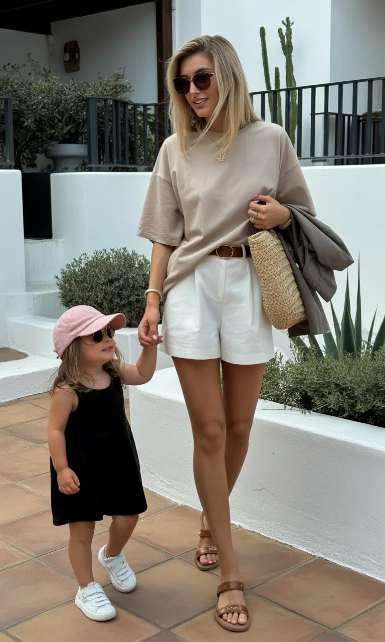 21 elegant spring mom outfits 2026 Relaxed Shorts and Soft Layers for Warm Spring Days