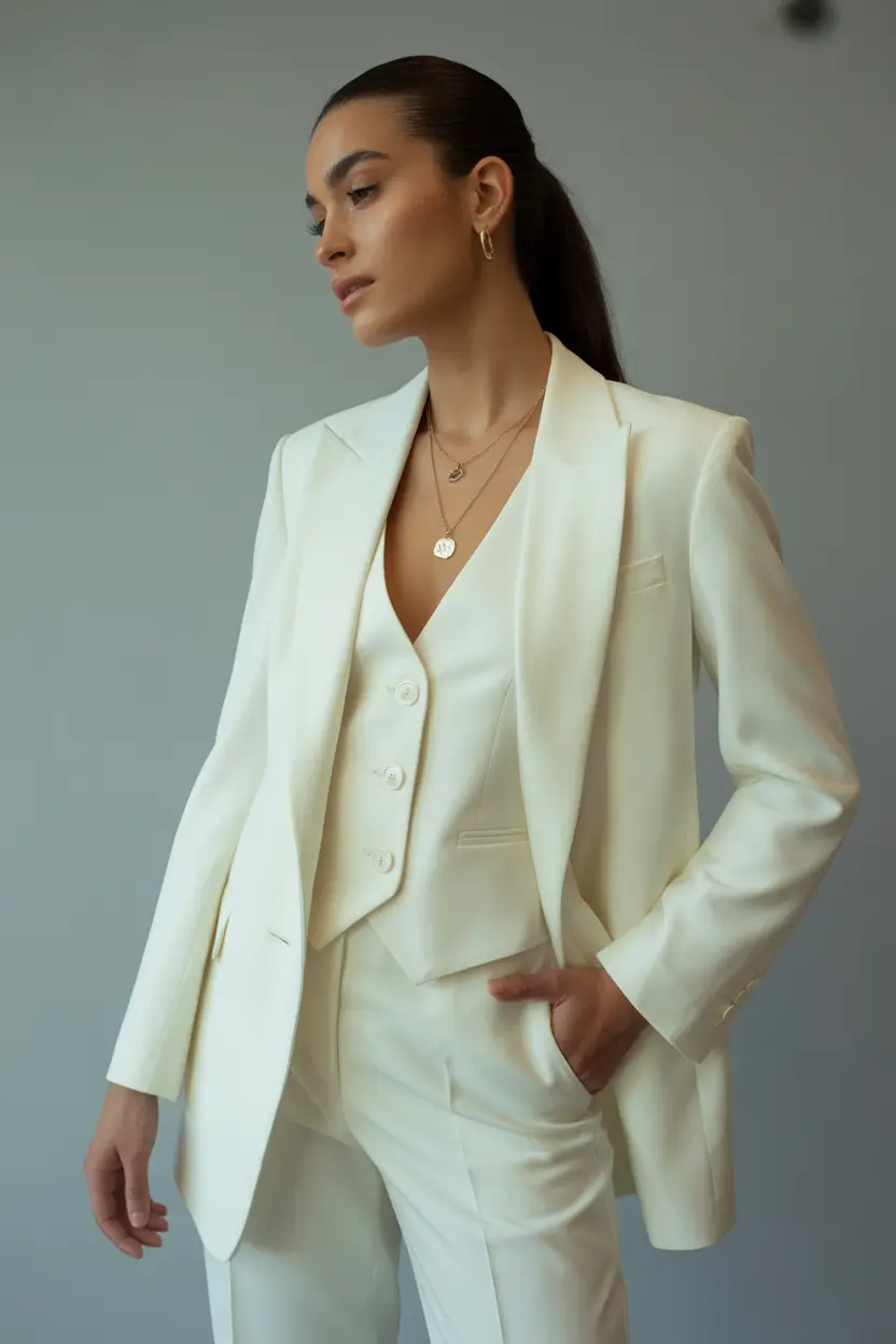 Spring Office Outfits All-White Suiting for Light Spring Women Business Attire