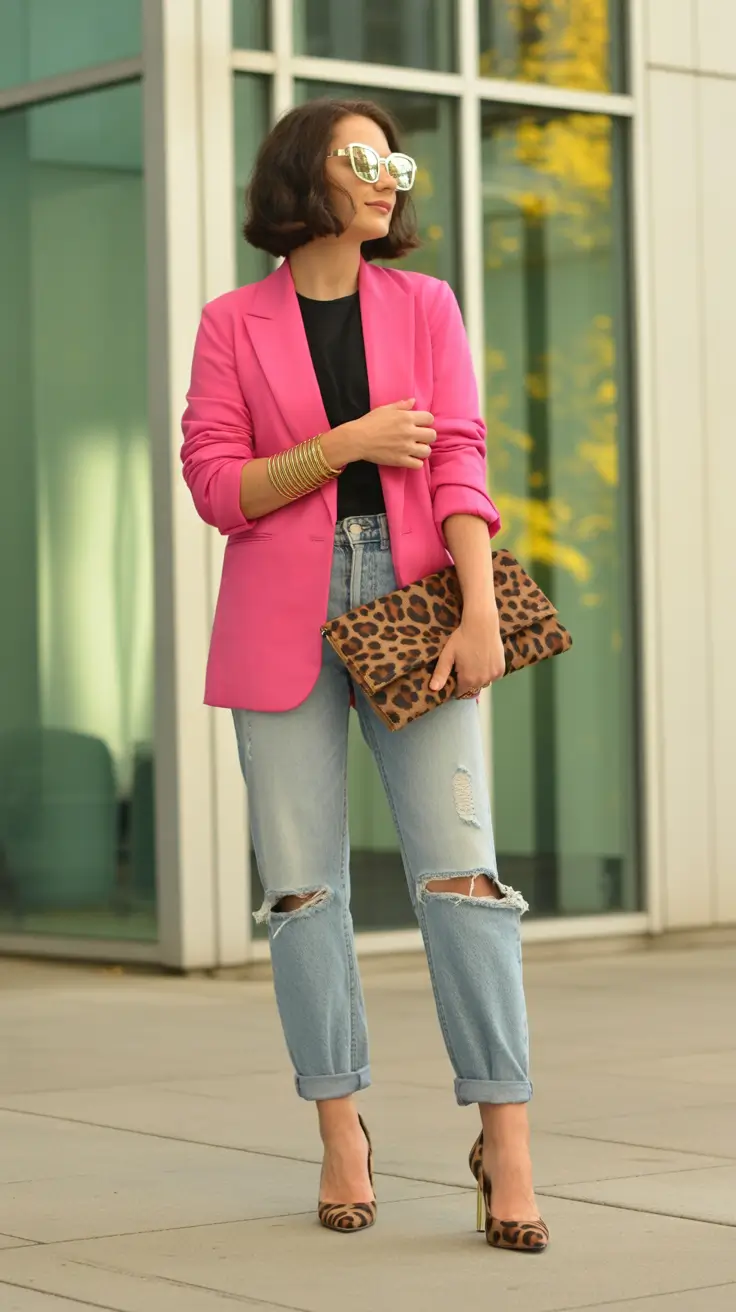 Spring Outfits for Women Over 40 Hot Pink Blazer Confidence With a Casual Twist