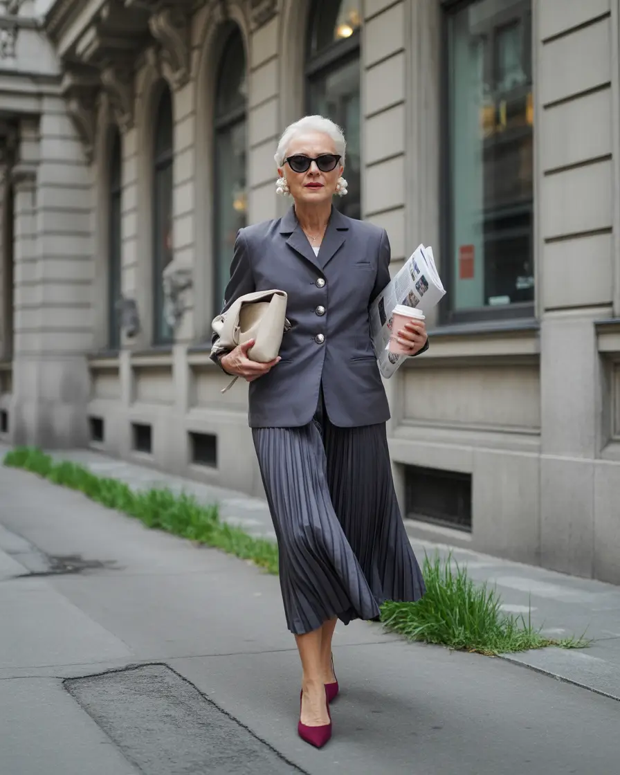 Spring Outfits for Women Over 50 Polished Gray Layers for Elegant Business Casual Mornings