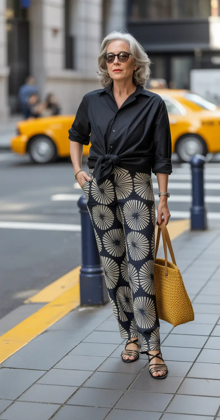 Spring Outfits for Women Over 50 Graphic Trousers for Fun Casual Chic Energy