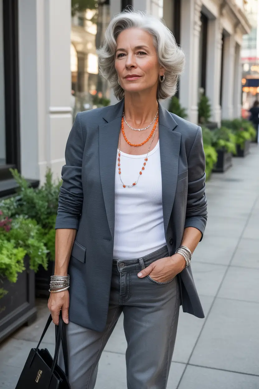 Spring Outfits for Women Over 50 Relaxed Gray Blazer Styling for Everyday Modern Ease