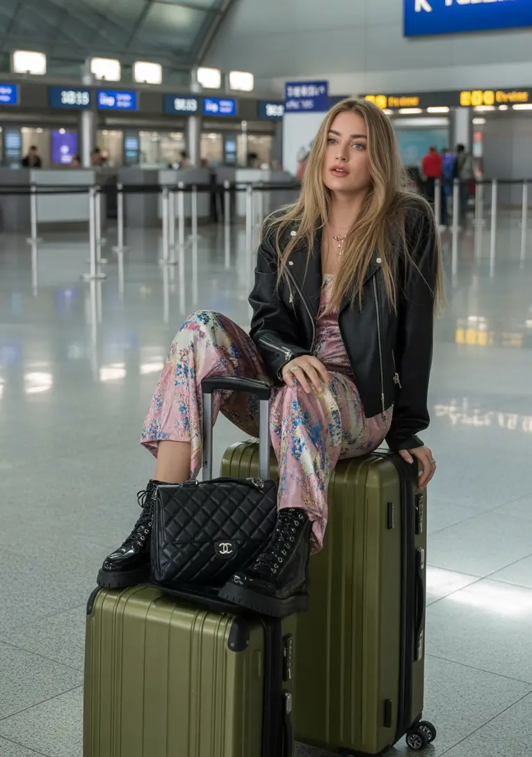 Spring travel outfits Floral Slip Dresses with Leather Jackets for Edgy Spring Departures