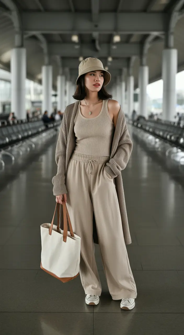 Spring travel outfits Soft Neutral Knit Layers for the Ultimate Spring Travel Comfort