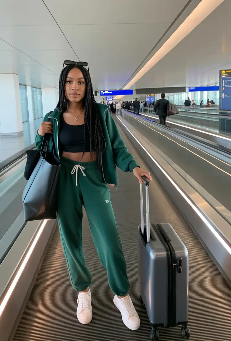 Spring travel outfits Deep Green Lounge Sets That Still Look Street-Ready