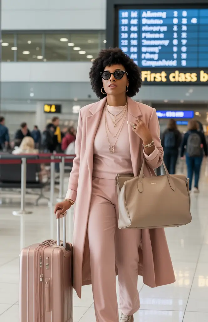 Spring travel outfits Blush Monochrome Looks That Redefine Elegant Airport Fashion
