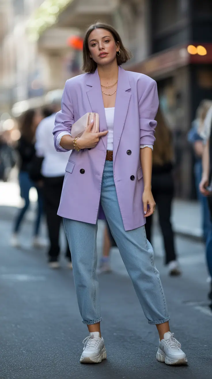 Spring Wardrobe Lilac Blazer Energy and Bright Spring Street Style Confidence