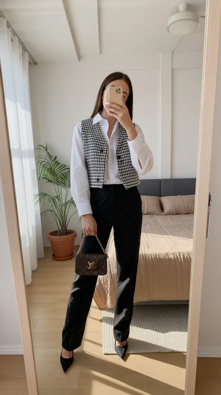 Spring Wardrobe Houndstooth Vest Styling for Sharp Spring Chic