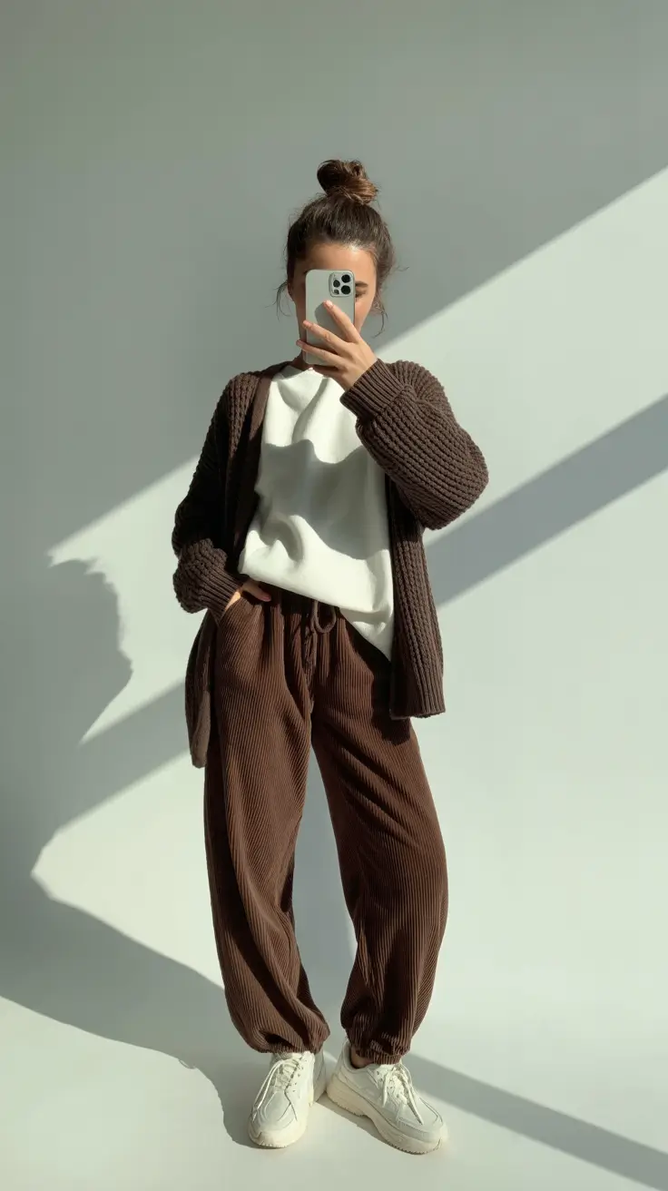 Spring Wardrobe Cozy Brown Texture and Minimalist Off-Duty Spring Style