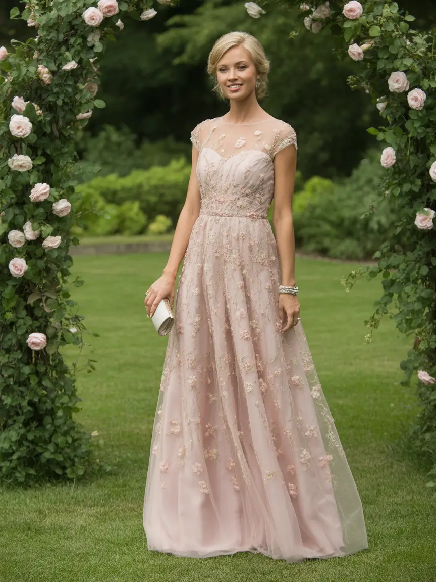 spring wedding outfit Soft Blush Embroidery for a Garden Ceremony