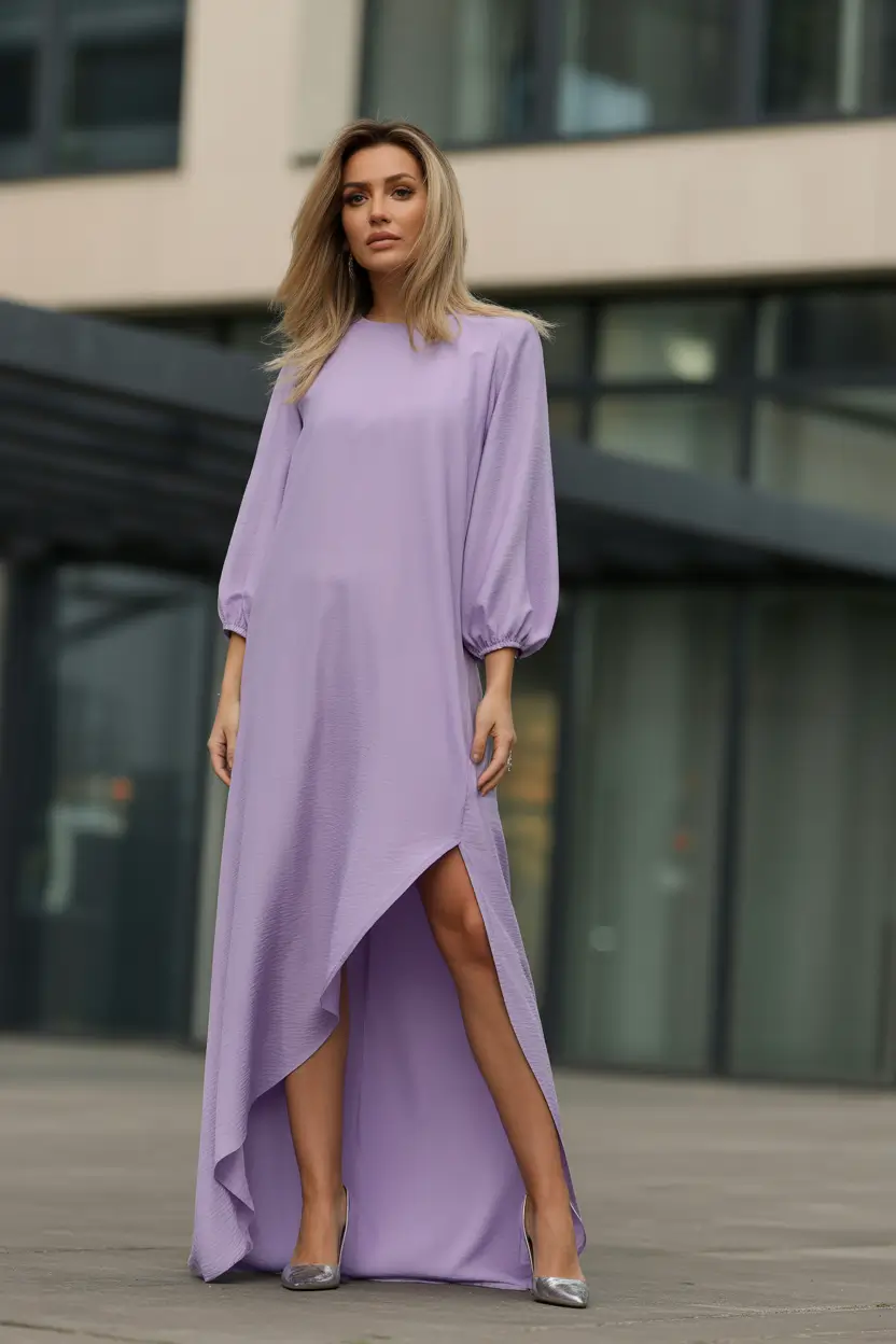 spring wedding outfit Lavender Draped Gowns for Modern Minimal Elegance