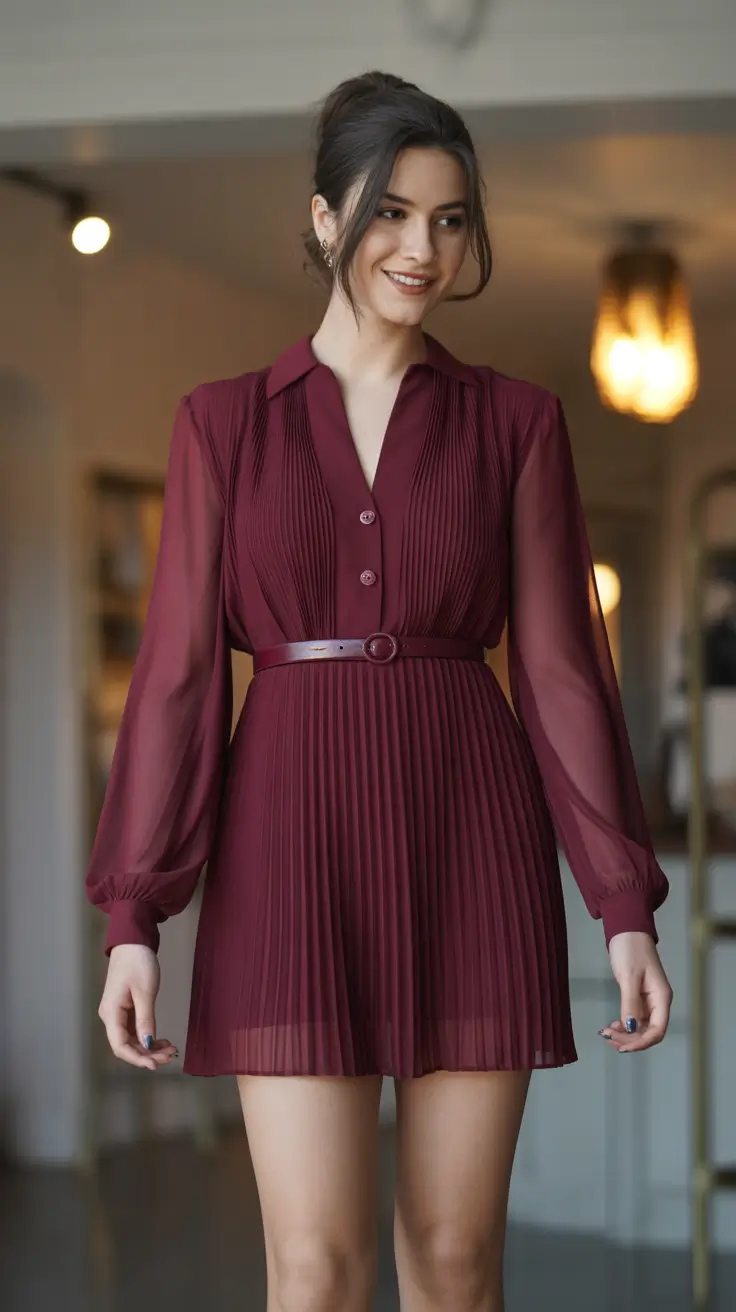 spring wedding outfit Burgundy Pleated Dresses for Romantic Evening Elegance