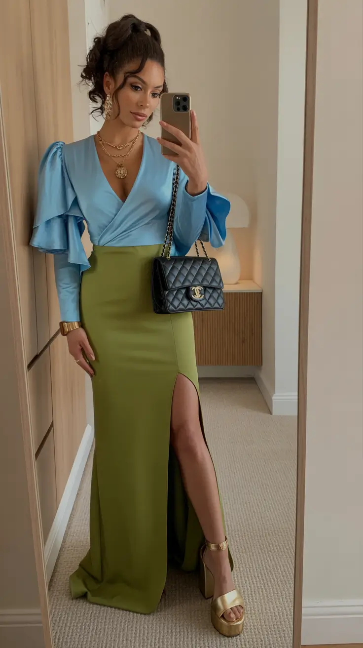 spring wedding outfit Color-Block Glamour for the Bold Formal Guest