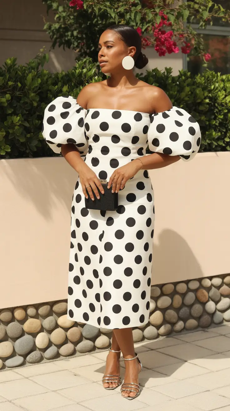 spring wedding outfit Playful Polka Dots with Statement Sleeves