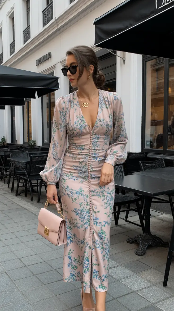 spring wedding outfit Floral Long-Sleeve Romance for City Spring Weddings