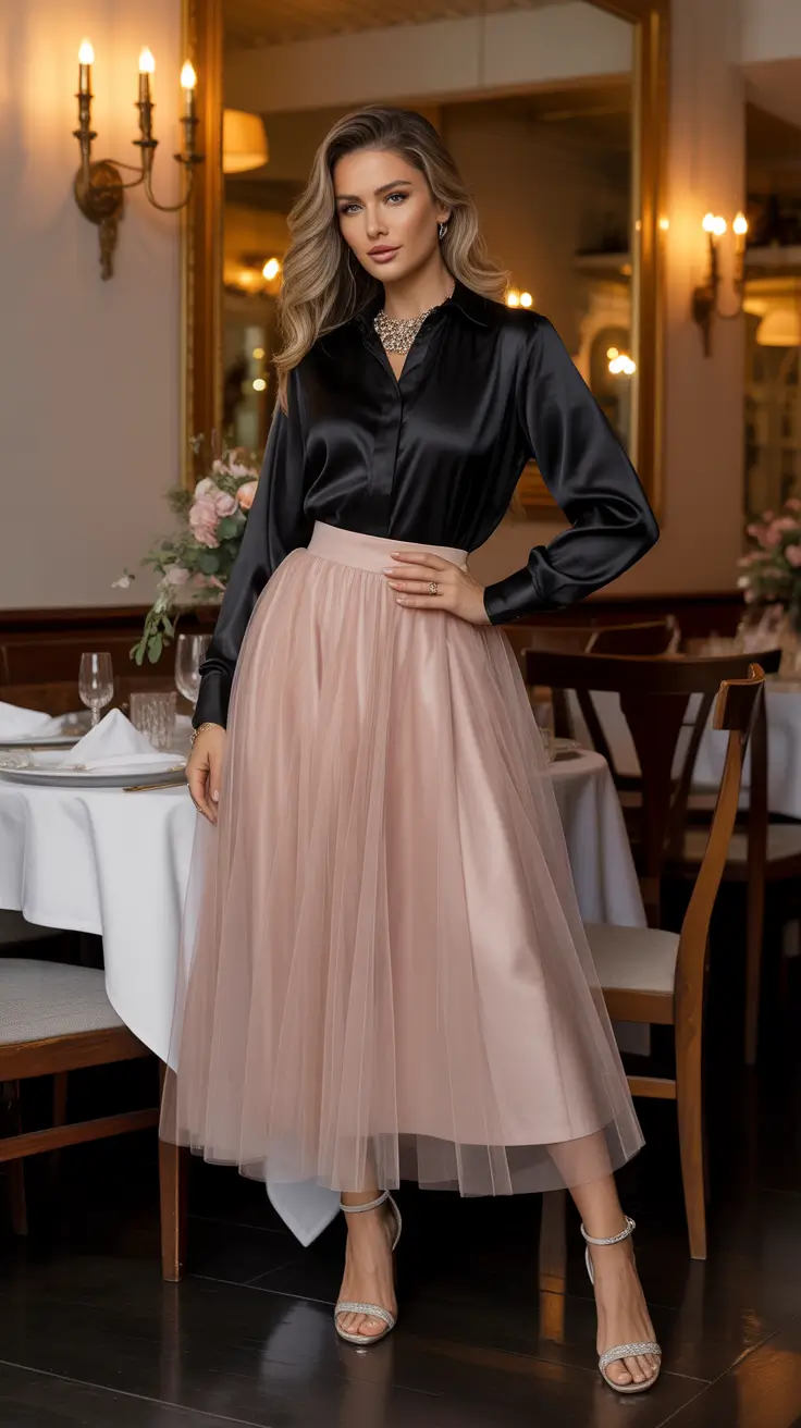 spring skirt outfits Evening Elegance with a Modern Black Touch