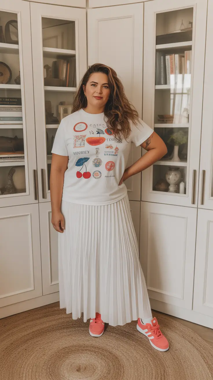 spring skirt outfits Graphic Tees and Pleated Skirts for Everyday Joy